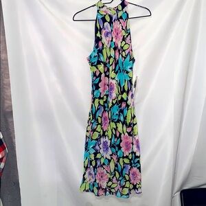 NWT Evan Picone WO SIZE 12 Pink & Blue Halter SundressStrappy back button close